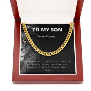 To My Son | Never Forget Lion Cuban Link Chain | Jewelry | C30184T, C30184TG, lx-C30184, PB23-WOOD, PROD-1998901, PT-1772, USER-43062 | TageUnlimited