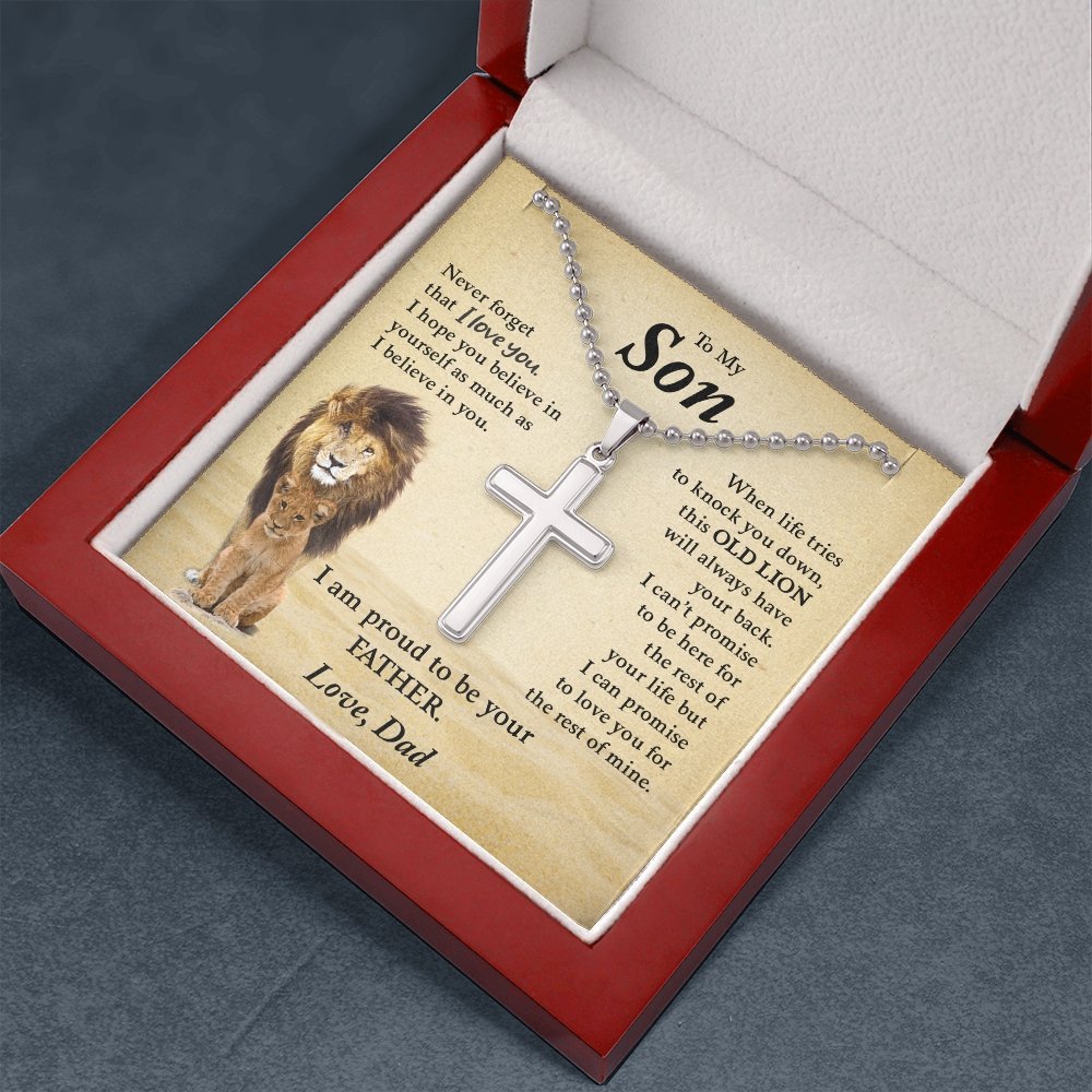 To My Son | Proud To Be Your Father (Cross Necklace with Ball Chain) | Jewelry | A1014T, E070T, lx-E070, PB23-WOOD, PROD-1967174, PT-1512, TNM-1, USER-43062 | TageUnlimited