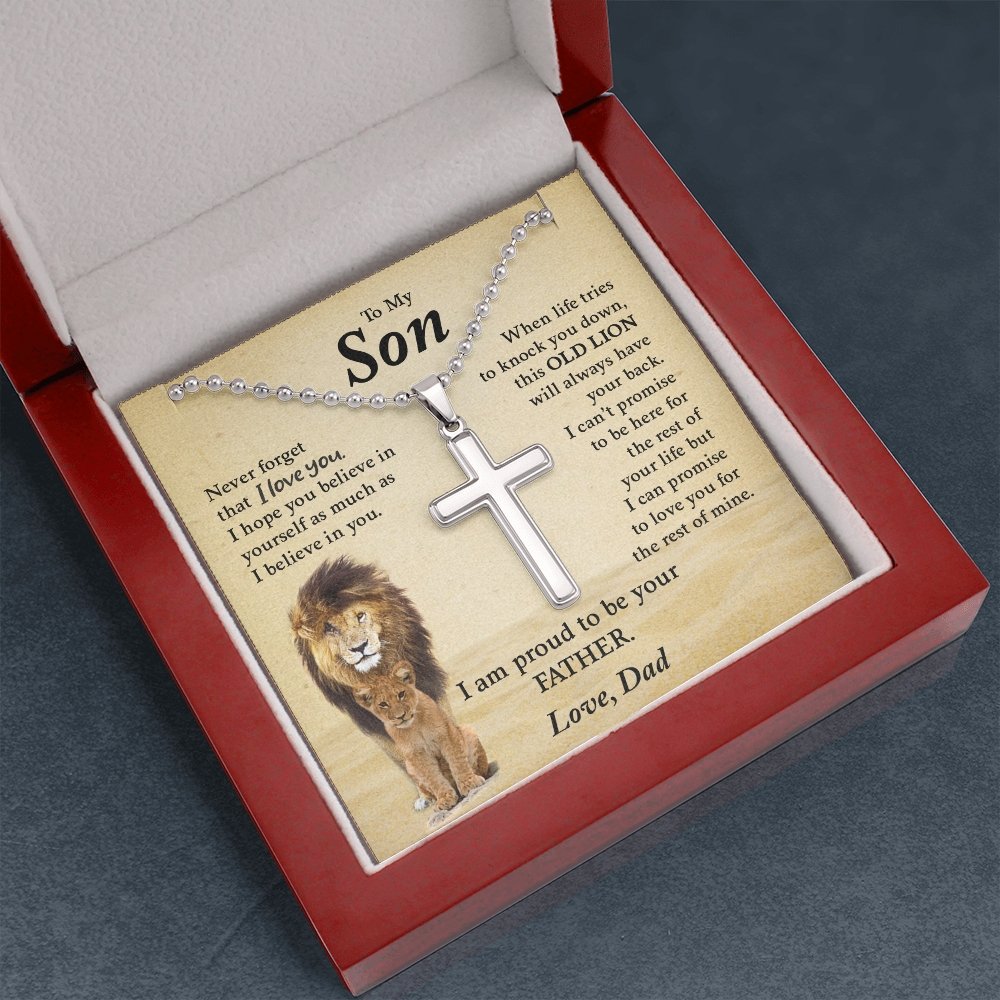 To My Son | Proud To Be Your Father (Cross Necklace with Ball Chain) | Jewelry | A1014T, E070T, lx-E070, PB23-WOOD, PROD-1967174, PT-1512, TNM-1, USER-43062 | TageUnlimited