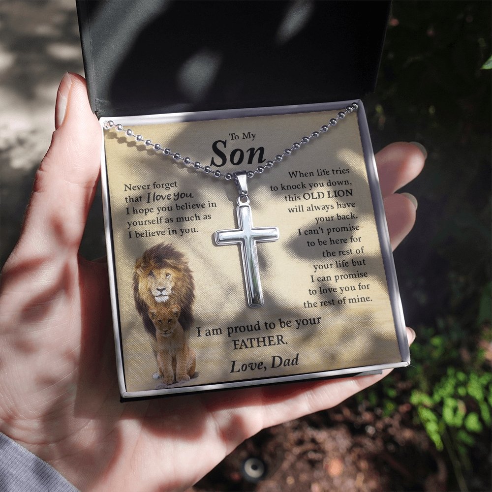 To My Son | Proud To Be Your Father (Cross Necklace with Ball Chain) | Jewelry | A1014T, E070T, lx-E070, PB23-WOOD, PROD-1967174, PT-1512, TNM-1, USER-43062 | TageUnlimited