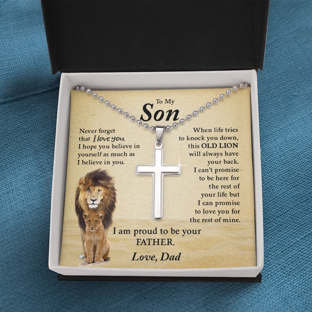 To My Son | Proud To Be Your Father (Cross Necklace with Ball Chain) | Jewelry | A1014T, E070T, lx-E070, PB23-WOOD, PROD-1967174, PT-1512, TNM-1, USER-43062 | TageUnlimited