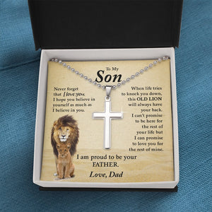 To My Son | Proud To Be Your Father (Cross Necklace with Ball Chain) | Jewelry | A1014T, E070T, lx-E070, PB23-WOOD, PROD-1967174, PT-1512, TNM-1, USER-43062 | TageUnlimited