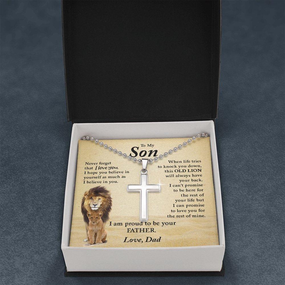 To My Son | Proud To Be Your Father (Cross Necklace with Ball Chain) | Jewelry | A1014T, E070T, lx-E070, PB23-WOOD, PROD-1967174, PT-1512, TNM-1, USER-43062 | TageUnlimited