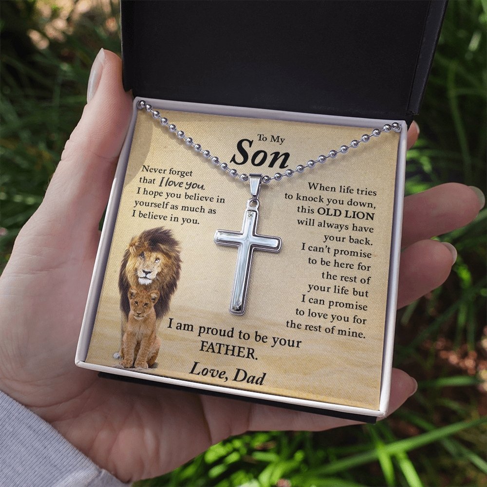 To My Son | Proud To Be Your Father (Cross Necklace with Ball Chain) | Jewelry | A1014T, E070T, lx-E070, PB23-WOOD, PROD-1967174, PT-1512, TNM-1, USER-43062 | TageUnlimited