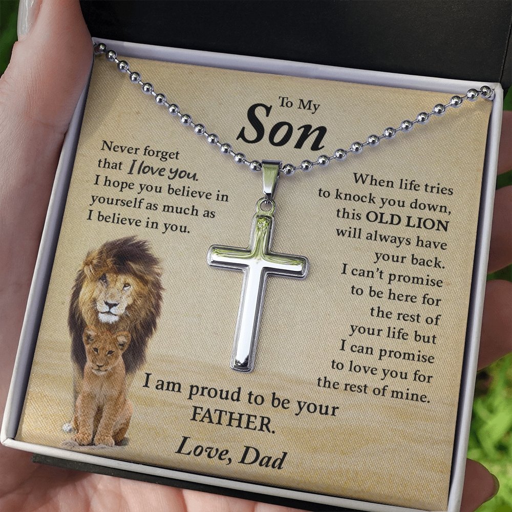 To My Son | Proud To Be Your Father (Cross Necklace with Ball Chain) | Jewelry | A1014T, E070T, lx-E070, PB23-WOOD, PROD-1967174, PT-1512, TNM-1, USER-43062 | TageUnlimited