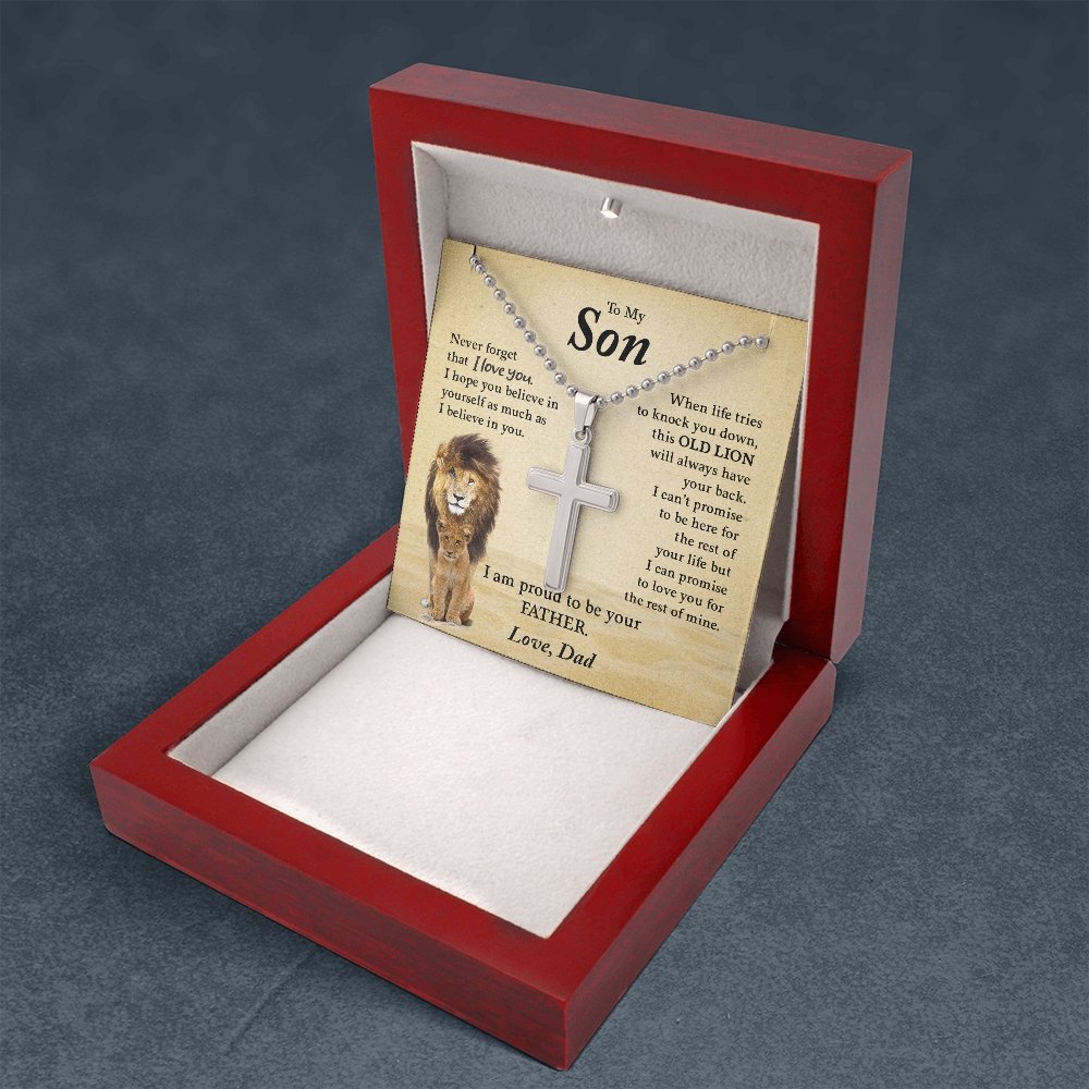 To My Son | Proud To Be Your Father (Cross Necklace with Ball Chain) | Jewelry | A1014T, E070T, lx-E070, PB23-WOOD, PROD-1967174, PT-1512, TNM-1, USER-43062 | TageUnlimited