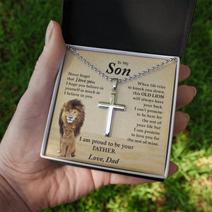 To My Son | Proud To Be Your Father (Cross Necklace with Ball Chain) | Jewelry | A1014T, E070T, lx-E070, PB23-WOOD, PROD-1967174, PT-1512, TNM-1, USER-43062 | TageUnlimited