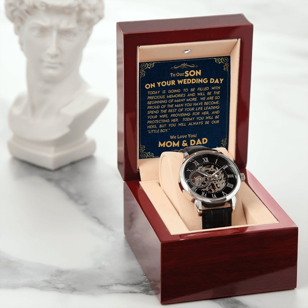 To Our Son On Your Wedding Day | Openwork Watch Plus Message Card | Jewelry | TageUnlimited
