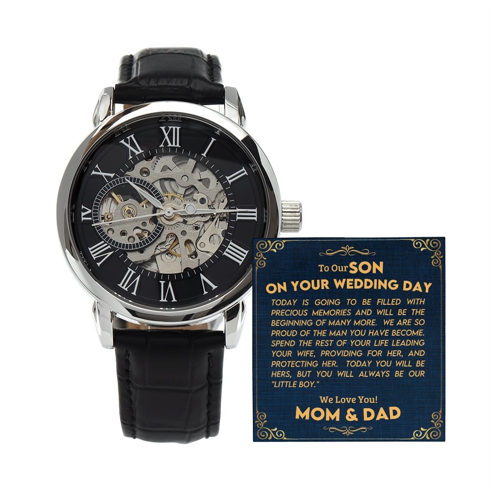 To Our Son On Your Wedding Day | Openwork Watch Plus Message Card | Jewelry | TageUnlimited
