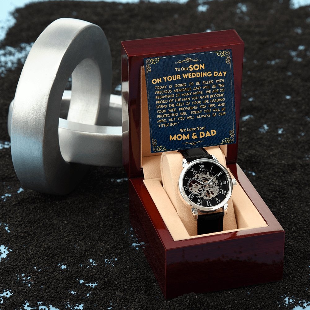 To Our Son On Your Wedding Day | Openwork Watch Plus Message Card | Jewelry | TageUnlimited