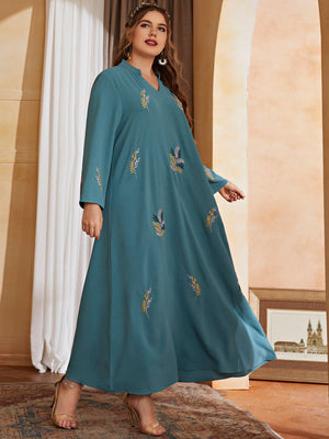 Women Elegant Maxi Dresses  Spring Blue Long Sleeve Party Evening Muslim Abaya Festival Clothing | TageUnlimited