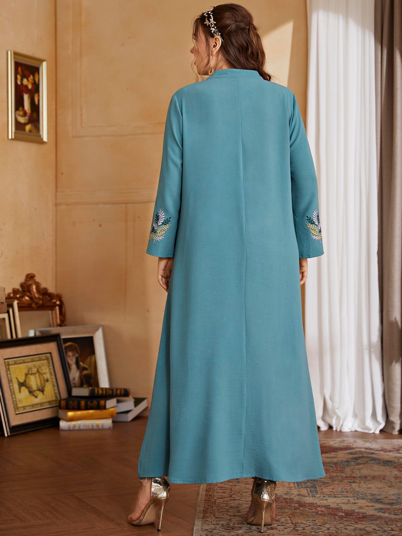 Women Elegant Maxi Dresses  Spring Blue Long Sleeve Party Evening Muslim Abaya Festival Clothing | TageUnlimited