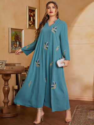 Women Elegant Maxi Dresses  Spring Blue Long Sleeve Party Evening Muslim Abaya Festival Clothing | TageUnlimited