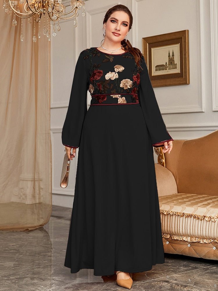 Women Plus Size Maxi Dresses Luxury Chic Elegant Long Sleeve Embroidery Muslim Turkey Party Evening Wedding Clothing | TageUnlimited