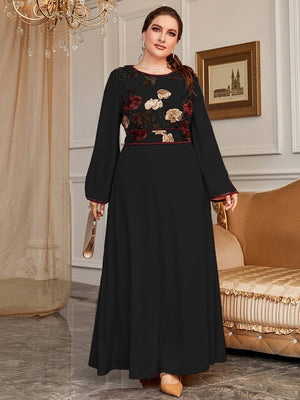 Women Plus Size Maxi Dresses Luxury Chic Elegant Long Sleeve Embroidery Muslim Turkey Party Evening Wedding Clothing | TageUnlimited