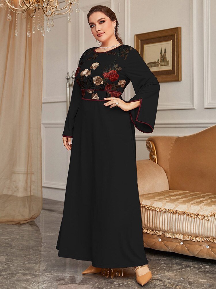 Women Plus Size Maxi Dresses Luxury Chic Elegant Long Sleeve Embroidery Muslim Turkey Party Evening Wedding Clothing | TageUnlimited