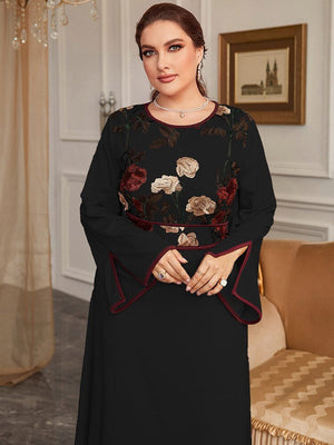 Women Plus Size Maxi Dresses Luxury Chic Elegant Long Sleeve Embroidery Muslim Turkey Party Evening Wedding Clothing | TageUnlimited