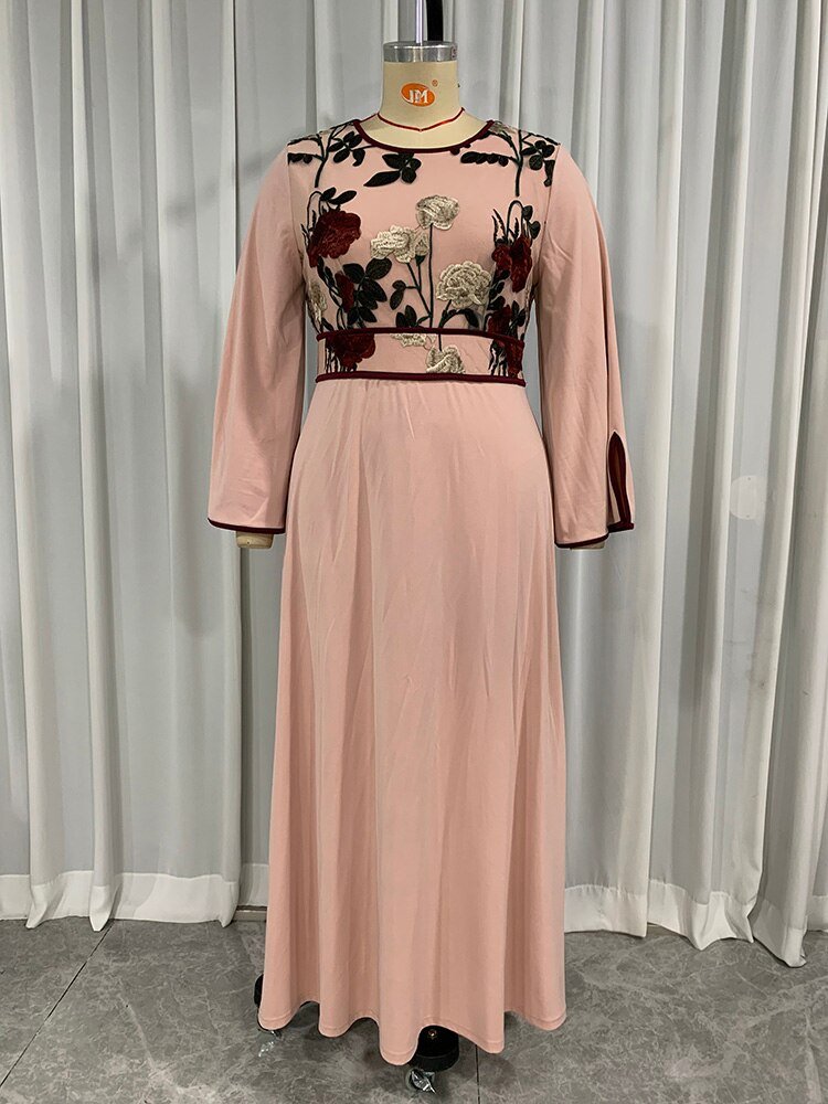 Women Plus Size Maxi Dresses Luxury Chic Elegant Long Sleeve Embroidery Muslim Turkey Party Evening Wedding Clothing | TageUnlimited