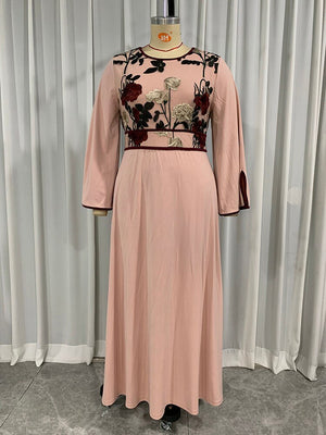 Women Plus Size Maxi Dresses Luxury Chic Elegant Long Sleeve Embroidery Muslim Turkey Party Evening Wedding Clothing | TageUnlimited