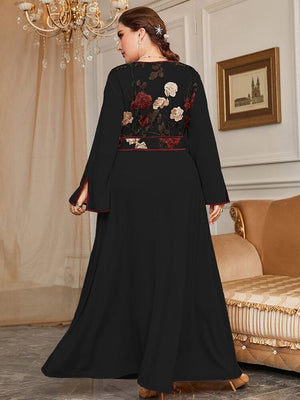 Women Plus Size Maxi Dresses Luxury Chic Elegant Long Sleeve Embroidery Muslim Turkey Party Evening Wedding Clothing | TageUnlimited