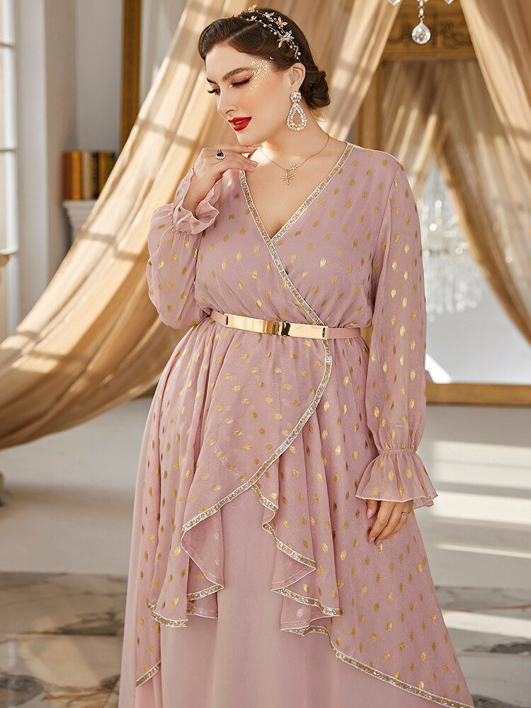 Women Plus Size Maxi Dresses  New Luxury Chic Elegant Long Sleeve Sequin Muslim Turkey Evening Party Wedding Clothing | TageUnlimited