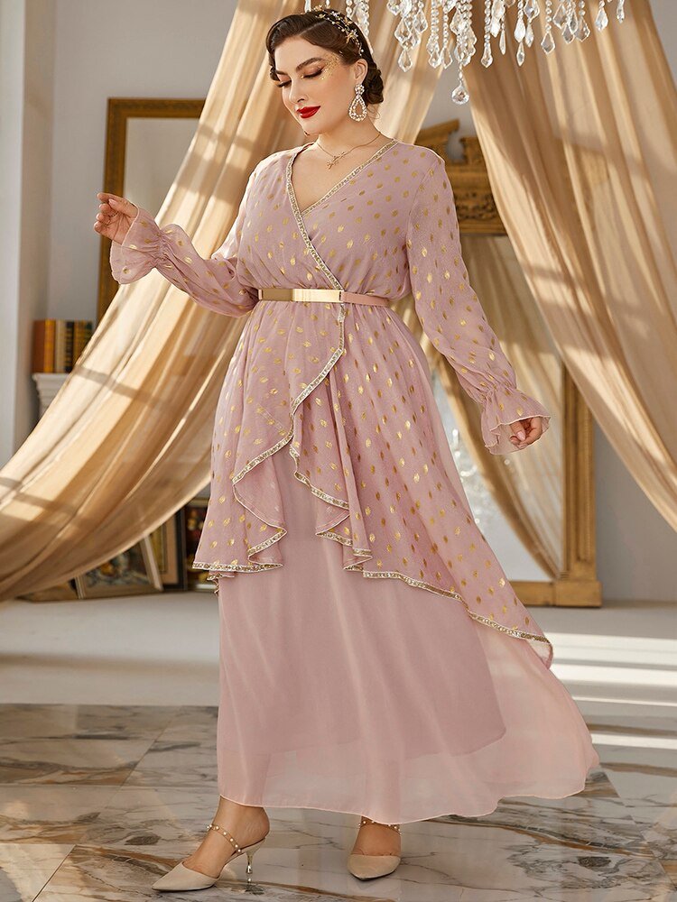 Women Plus Size Maxi Dresses  New Luxury Chic Elegant Long Sleeve Sequin Muslim Turkey Evening Party Wedding Clothing | TageUnlimited