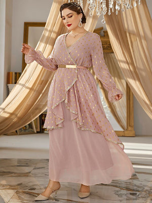 Women Plus Size Maxi Dresses  New Luxury Chic Elegant Long Sleeve Sequin Muslim Turkey Evening Party Wedding Clothing | TageUnlimited
