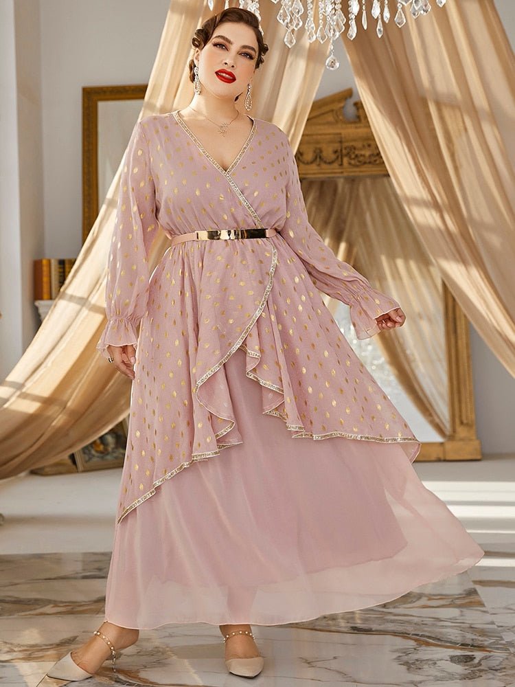 Women Plus Size Maxi Dresses  New Luxury Chic Elegant Long Sleeve Sequin Muslim Turkey Evening Party Wedding Clothing | TageUnlimited