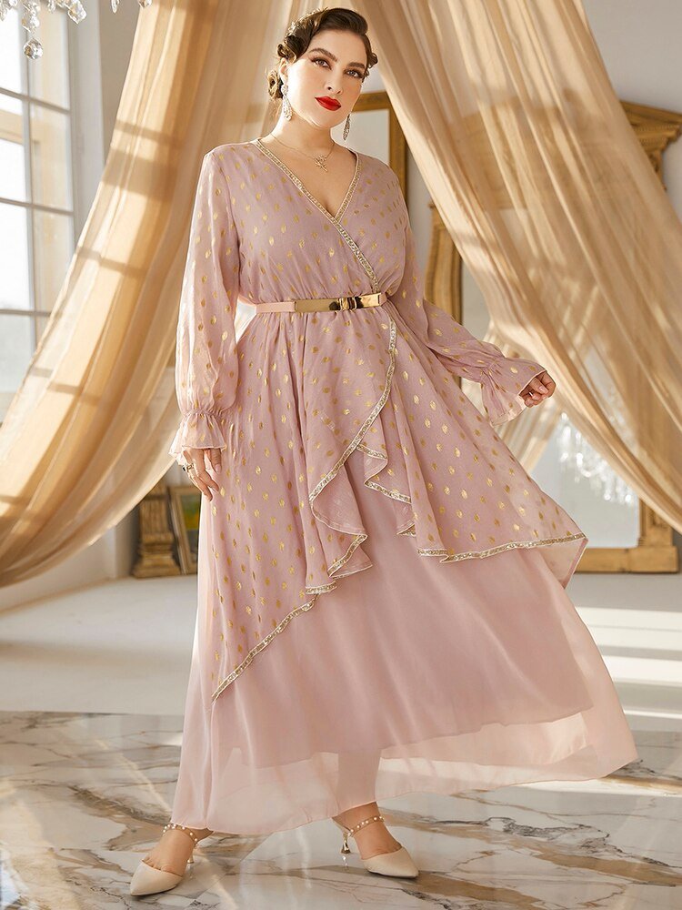Women Plus Size Maxi Dresses  New Luxury Chic Elegant Long Sleeve Sequin Muslim Turkey Evening Party Wedding Clothing | TageUnlimited