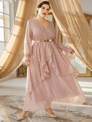 Women Plus Size Maxi Dresses  New Luxury Chic Elegant Long Sleeve Sequin Muslim Turkey Evening Party Wedding Clothing | TageUnlimited