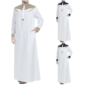 Traditional Muslim Clothing Contrast Color Muslim Dress Middle East Jubba Thobe Men Robe w/ Long Sleeves Mandarin Neck | TageUnlimited
