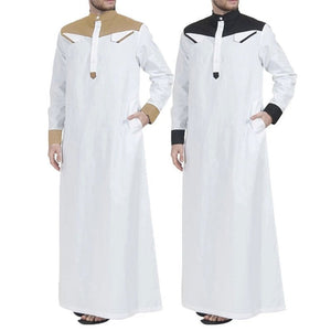 Traditional Muslim Clothing Contrast Color Muslim Dress Middle East Jubba Thobe Men Robe w/ Long Sleeves Mandarin Neck | TageUnlimited