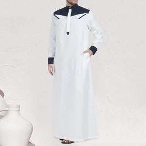 Traditional Muslim Clothing Contrast Color Muslim Dress Middle East Jubba Thobe Men Robe w/ Long Sleeves Mandarin Neck | TageUnlimited