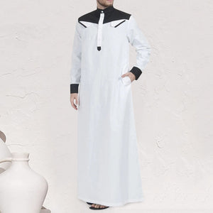 Traditional Muslim Clothing Contrast Color Muslim Dress Middle East Jubba Thobe Men Robe w/ Long Sleeves Mandarin Neck | TageUnlimited