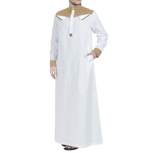 Traditional Muslim Clothing Contrast Color Muslim Dress Middle East Jubba Thobe Men Robe w/ Long Sleeves Mandarin Neck | TageUnlimited