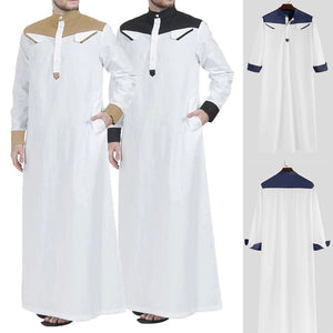 Traditional Muslim Clothing Contrast Color Muslim Dress Middle East Jubba Thobe Men Robe w/ Long Sleeves Mandarin Neck | TageUnlimited