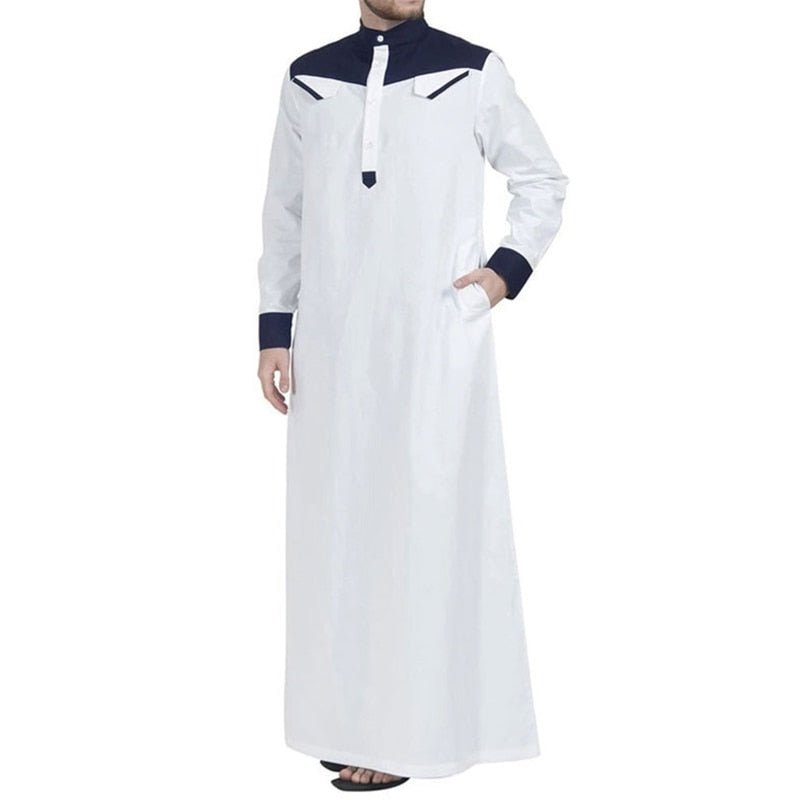 Traditional Muslim Clothing Contrast Color Muslim Dress Middle East Jubba Thobe Men Robe w/ Long Sleeves Mandarin Neck | TageUnlimited