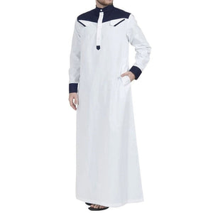 Traditional Muslim Clothing Contrast Color Muslim Dress Middle East Jubba Thobe Men Robe w/ Long Sleeves Mandarin Neck | TageUnlimited