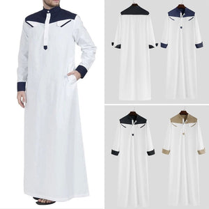 Traditional Muslim Clothing Contrast Color Muslim Dress Middle East Jubba Thobe Men Robe w/ Long Sleeves Mandarin Neck | TageUnlimited