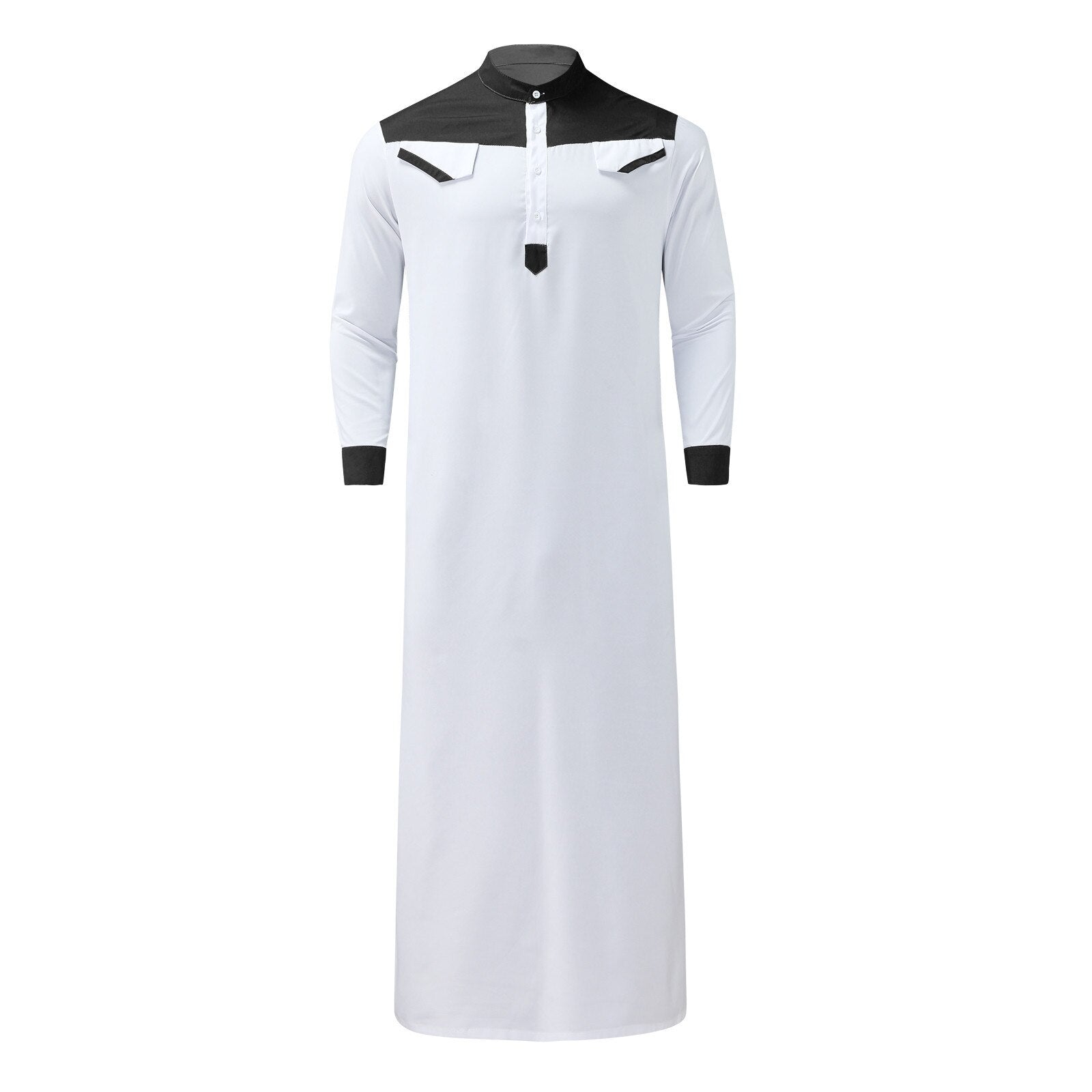 Traditional Muslim Clothing Contrast Color Muslim Dress Middle East Jubba Thobe Men Robe w/ Long Sleeves Mandarin Neck | TageUnlimited