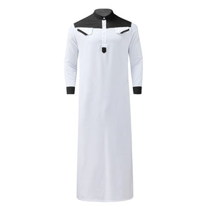 Traditional Muslim Clothing Contrast Color Muslim Dress Middle East Jubba Thobe Men Robe w/ Long Sleeves Mandarin Neck | TageUnlimited