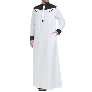 Traditional Muslim Clothing Contrast Color Muslim Dress Middle East Jubba Thobe Men Robe w/ Long Sleeves Mandarin Neck | TageUnlimited