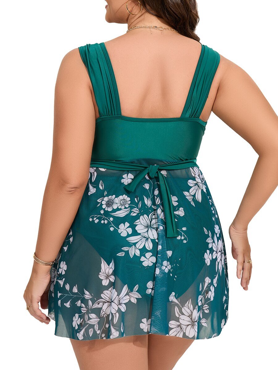 Two Piece Swimsuit Dress Women Tankini  Plus Size Floral Swimwear Female Printed Bathing Suit Mayo Beach Wear Swimming 4XL | TageUnlimited