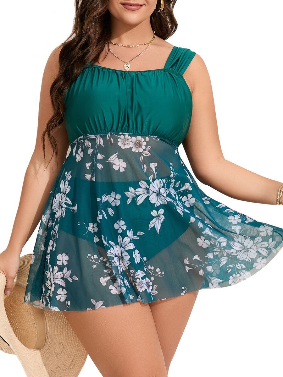 Two Piece Swimsuit Dress Women Tankini  Plus Size Floral Swimwear Female Printed Bathing Suit Mayo Beach Wear Swimming 4XL | TageUnlimited