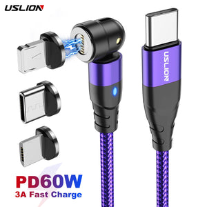 USLION PD60W 3 in 1 USB C To Type C 540 Magnetic Cable Charger Charging Cable Magnet Data Cables For iPhone 14 For Macbook | Tage-Active