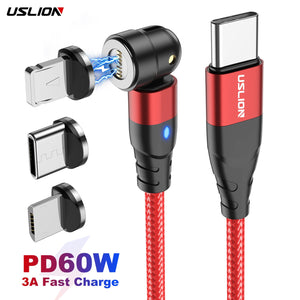 USLION PD60W 3 in 1 USB C To Type C 540 Magnetic Cable Charger Charging Cable Magnet Data Cables For iPhone 14 For Macbook | Tage-Active