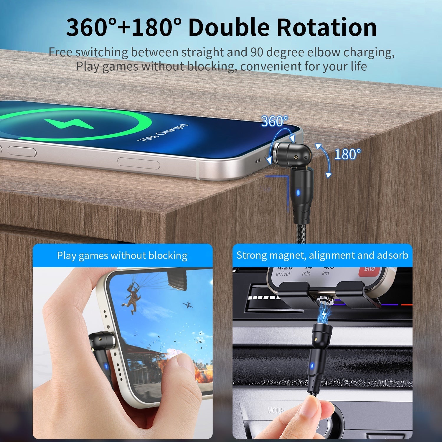 USLION PD60W 3 in 1 USB C To Type C 540 Magnetic Cable Charger Charging Cable Magnet Data Cables For iPhone 14 For Macbook | Tage-Active