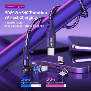 USLION PD60W 3 in 1 USB C To Type C 540 Magnetic Cable Charger Charging Cable Magnet Data Cables For iPhone 14 For Macbook | Tage-Active