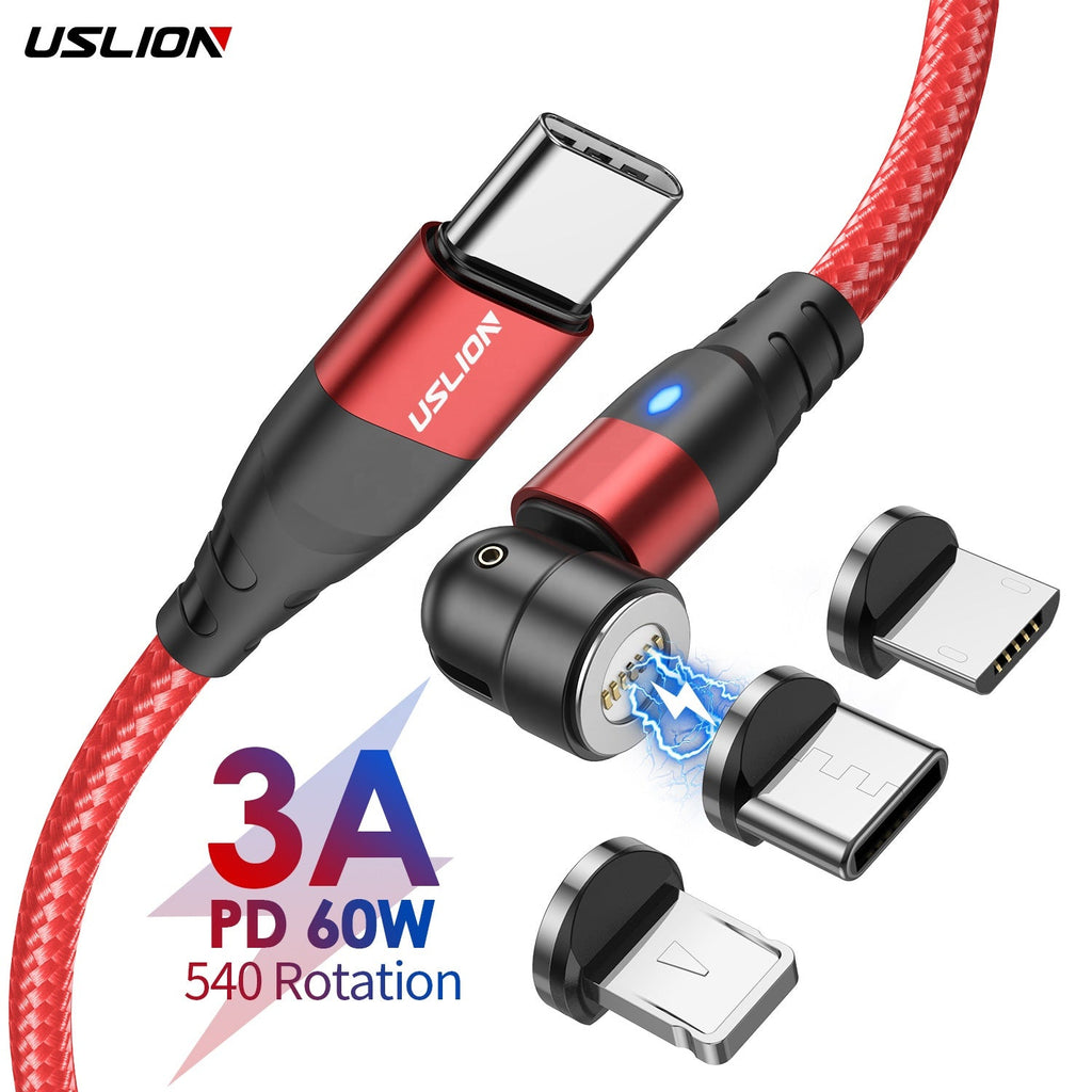 USLION PD60W 3 in 1 USB C To Type C 540 Magnetic Cable Charger Charging Cable Magnet Data Cables For iPhone 14 For Macbook | Tage-Active