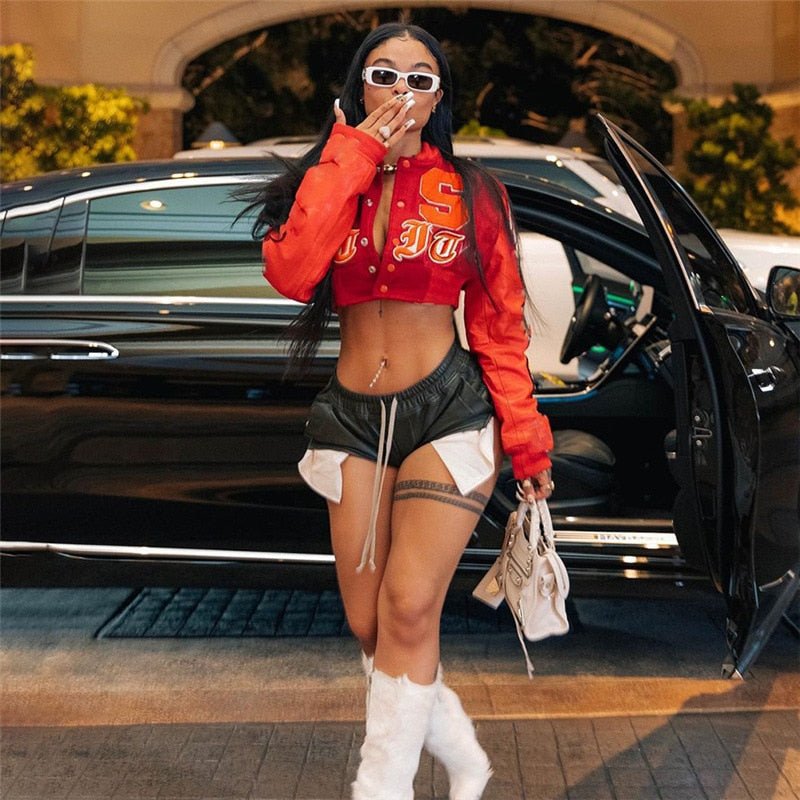 Varsity Jackets for Women Vintage Letter Print PU Cropped Baseball Coat Spring Autumn Fashion Streetwear Bomber Outwaer Y2k | 0 | TageUnlimited